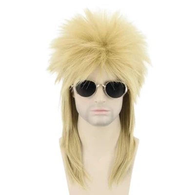 Image of LeMarnia Men or Women Wigs 80s Mullet Wig Dirty Blonde Halloween Costume Fashion Fancy Party Clothes Accessory (Blonde)
