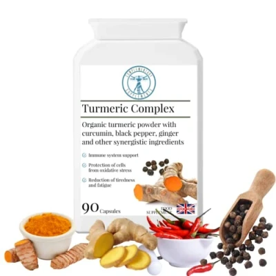 Image of Complementary Supplements Organic Turmeric Complex High Strength Bones &amp; Joint Health Support Ginger Extract, Piperine, Cayenne, Vitamin B Zinc Vegan, 90 Capsules