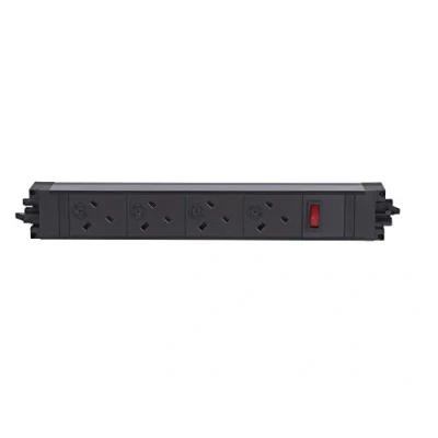 Image of Schneider Electric desk power &amp; Data Under strip with 4 x modules at 45 1 switch Wiring Devices Finish Black/Silver Dimensions 365 52 43mm, INS95104