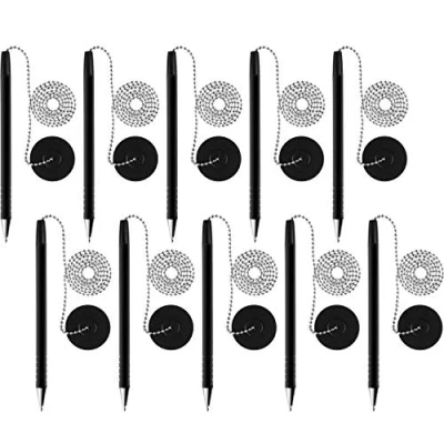 Image of 10 Pieces Secure Pen with Adhesive Chain and Security Holder for Home Office Supplies (Black Ink)