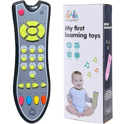 Image of KECOLNA Kids Realistic TV Remote Control Toy with Musical Sound and Soft Light, Early Educational English Spanish French 3 Language, Sensory Learning Toys for 18 Months+ Toddlers