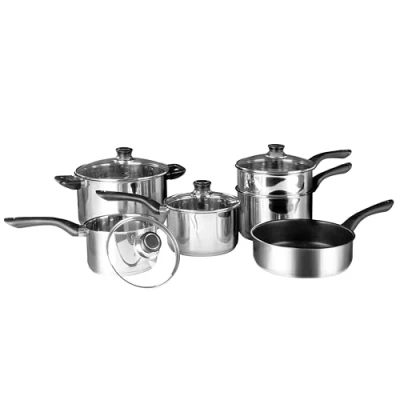Image of Premier Housewares 6 Piece Saucepan Set Induction Hob Pan with Glass Lids Stainless Steel Pans Non Stick Cooking Pots Kitchen Bakelite Handles
