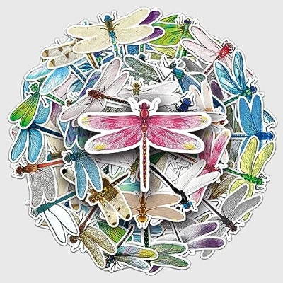 Image of 50Pcs Dragonfly Stickers Laptop Car Scrapbook Phone Skateboard Suitcase Luggage Bike Vinyl Waterproof Aesthetic Personalised for Teens Boys Girls Adults Children
