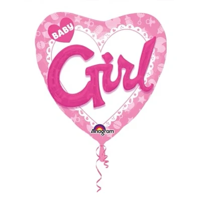 Image of Amscan 3092101 Pink Heart Foil Balloon with Baby Girl Design 1 Pc
