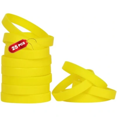 Image of 25PCS Silicone Bracelets Wristbands,Blank Rubber Wristbands Elastic Universal Wholesale Bracelet bands bulk for Adults Men Women Yellow
