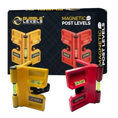 Image of BUBBLE Levels 2 Pack Adjustable Folding Magnetic Spirit Post, Pipe, Column and Corner Levelling Level 188 mm x 134