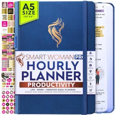 Image of Hourly Planner Undated Weekly &amp; Monthly Planner, a 12 Month Journey to Increase Productivity Happiness, Life Organizer, Gratitude Journal, Financial Self Care Journal Vertical Layout
