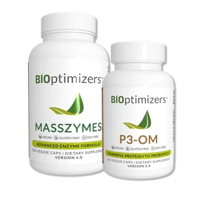 Image of BiOptimizers P3 OM &amp; MassZymes Supplements Bundle Premium Digestive Enzymes Probiotics for Women Men Doctor Formulated 370 Capsules