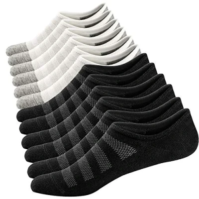 Image of Ueither Mens No Show Socks, Trainer Socks Casual Invisible Cotton Sneakers Low Cut Liner Anti Slip (Black/White (3 Pairs Each),9.5 13.5)