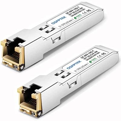 Image of QSFPTEK 10GBASE T SFP+ to RJ45 (2Pack), 10G up 30m Copper Mini GBIC Transceiver for Cisco SFP S, Ubiquiti UF 10G, Netgear, Mikrotik, D Link, Supermicro, CAT6A/CAT7, 100FT