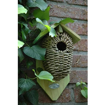 Image of FAL Wren Bird House Box Wood Birdhouse Wooden &amp; Seagrass