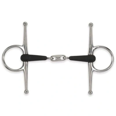 Image of Shires Equikind Plus Full Cheek Peanut Link Bit 5 inch Silver Black