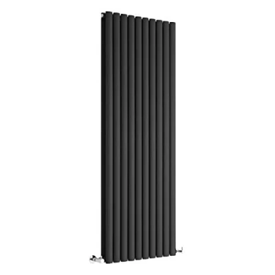 Image of Milano Aruba Black Vertical Double Oval Panel Radiator 1600mm x 590mm