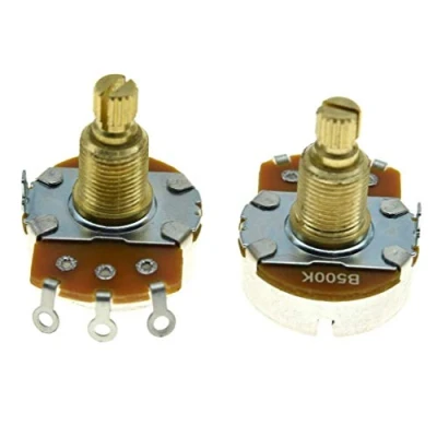Image of Pack of 2 Full Size Alpha Guitar Bass Pots Potentiometer with 19.5mm Brass Shaft Linear Pot B500K