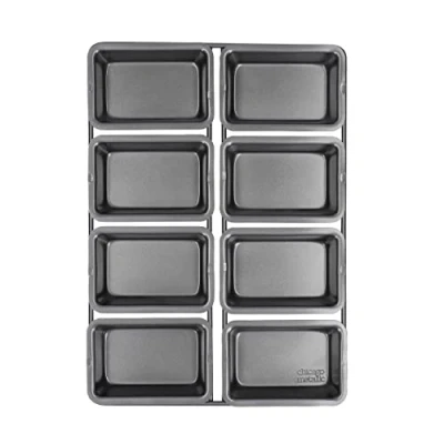 Image of Chicago Metallic Non Stick Professional Mini Cake Pans, Small Individual Loaf Bun Cupcake Tins, Dishwasher Safe 8 cups (9 x 3 cm), Grey