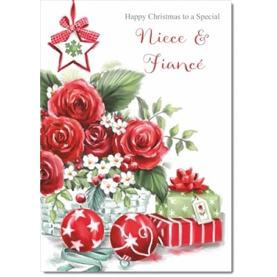 Image of doodlecards Niece and Fiance Christmas Card Red Flowers Medium Size for &amp; with Plain Envelope