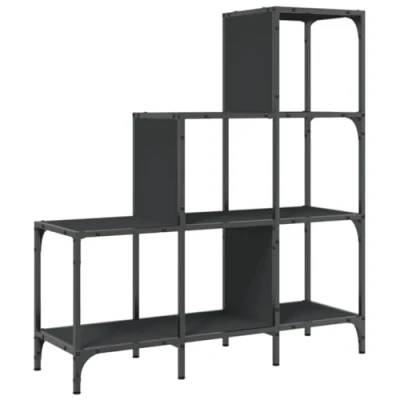 Image of vidaXL Black Engineered Wood and Metal Bookcase 92x30x102cm Staircase Inspired Storage Side Cabinet for Living Room, Office, Study