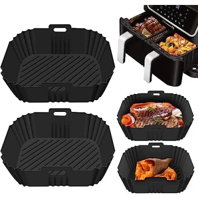 Image of 2 Pack Silicone Air Fryer Liners for Ninja Dual, Accessories, Reusable Liner COSORI, Tower, Salter Frye, AF300UK AF400UK &amp; Tower T17088