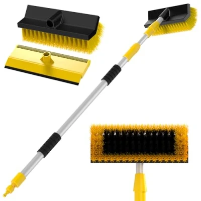 Image of ZENO Telescopic Cleaning Brush 3 Meter / 9 Feet Extending Window Pole Cleaner Wash Kit with Squeegee &amp; Soft Bristle Ideal for Cars, Vans Windows