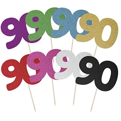 Image of Large Number 90 Glitter Cake Topper (Black Glitter)