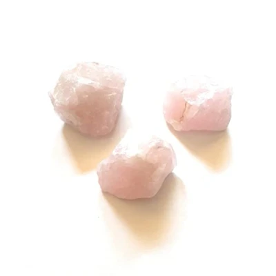 Image of 3 x Rough Rose Quartz Crystal Stones Approximately 80g in Total Healing Love, Compassion, Self Esteem, Friendship, Calming, dispels Negativity Reiki Charged Therapy