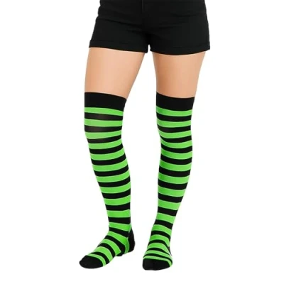 Image of Crazy Chick® Stripe Over The Knee Socks Thigh High Girls Stretchy OTK Fancy Dress (Black &amp; Green)
