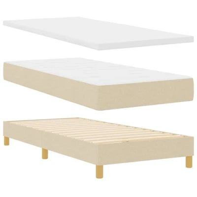 Image of Box Spring Bed with Mattress, Cream, 90 x 200 cm, Fabric. Vidaxl