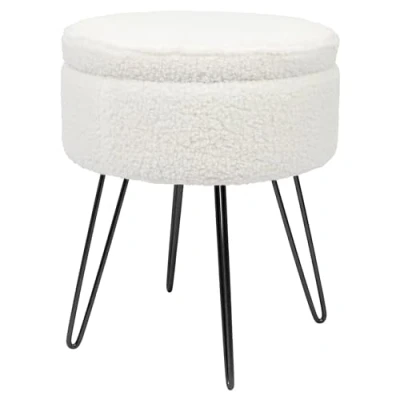 Image of Black Legs Cream H46 x D37cm Round Boucle Storage Footstool By Harbour Housewares