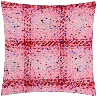 Image of Heya Home Connie Check Jacquard Feather Filled Cushion Pink Size 45 cm x