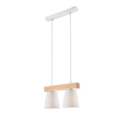 Image of Enrico Bar Pendant Ceiling Light With Fabric Shades, White, 2x E27