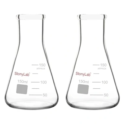 Image of StonyLab 2 Pack Glass 150ml Heavy Wall Narrow Mouth Erlenmeyer Flasks with Duty Rim