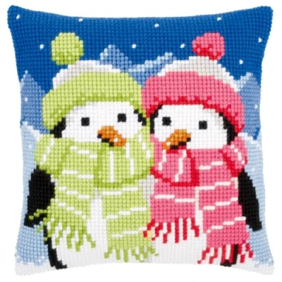 Image of Vervaco Cross Stitch Kit: Cushion: Penguins with Scarf, Other, NA, 40 x 40cm
