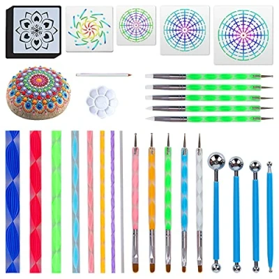 Image of Hakkin Mandala Dotting Tools for Painting Rocks Stencil Dot Kit 34PCS