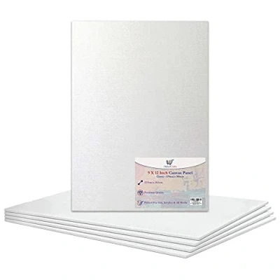 Image of 9 X 12 Canvas Panel Stretched Blank Board Primed Artist Boards 100% Cotton for Oil Paint Acrylic Painting Mixed Media White Canvases (9x12 Inch 5 Boards)