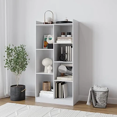 Image of URBNLIVING Tall Wooden 7 Compartment Cube Bookcase Storage Unit for Office Living Room, Bedroom Shelving