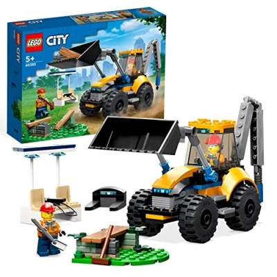 Image of LEGO 60385 City Construction Digger, Excavator Toy for Boys and Girls Aged 5 Plus Years Old, Vehicle Building Set, Birthday Gift Idea with Minifigures