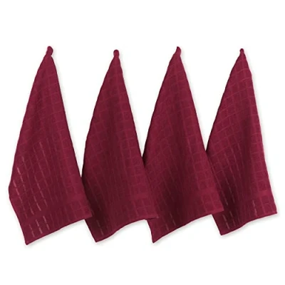 Image of DII Windowpane Dishtowel Set, Cotton, Wine Solid, 16x26