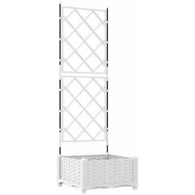 Image of vidaXL Garden Planter with Trellis White 40x40x125.5 cm