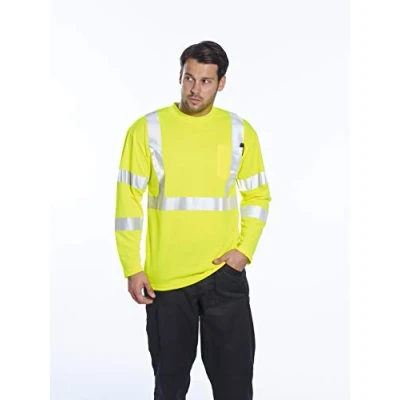 Image of Portwest Hi Vis Long Sleeve Pocket T Shirt, Size: XXXL, Colour: Yellow, S191YERXXXL