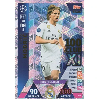 Image of MATCH ATTAX CHAMPIONS LEAGUE 18/19 LUKA MODRIC 100 CLUB TRADING CARD REAL MADRID