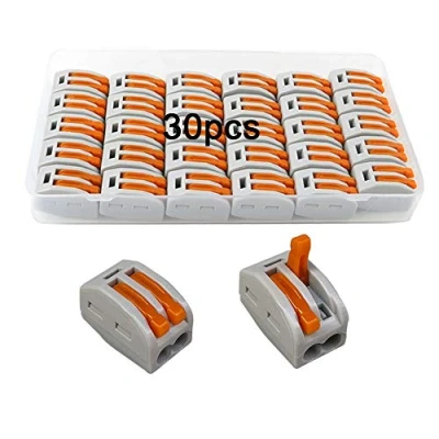 Image of QitinDasen 30Pcs Premium PCT 212 Lever Nut Wire Connectors, 2 Port Conductor Compact Quick Splicing Connector Cable Clamp Terminal Block Spring