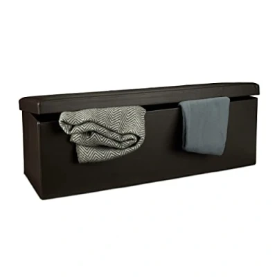 Image of Relaxdays Folding Storage Ottoman XL, 38 x 114 cm Sturdy Seat with Bench, Faux Leather, Removable Lid, Brown