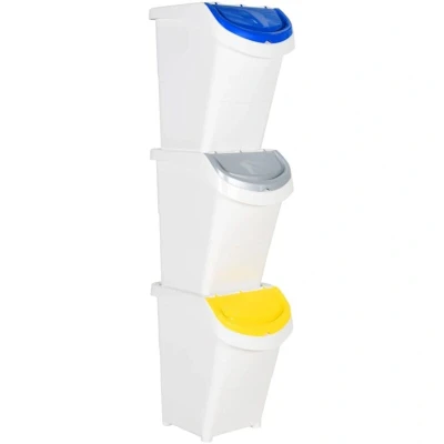 Image of vidaXL Stackable Waste Bins with Lids 3 pcs White PP 120 L