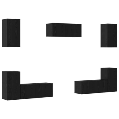 Image of Tv Cabinet with Shelf Other Storage Door 7 pcs Black oak Engineered wood Vidaxl