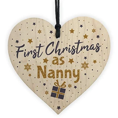 Image of RED OCEAN First 1st Christmas As Nanny Tree Decoration Bauble Handmade Wooden Heart Nan Gift Keepsake