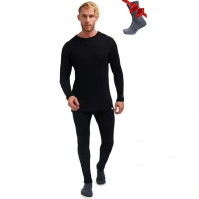 Image of Merino.tech Merino Wool Base Layer Men Set Thermal Underwear Mens Top and Bottom Lightweight, Midweight, Heavyweight (Medium, 250 Black)
