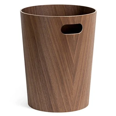 Image of Kazai. Real Wood Waste Paper Bin Börje Modern Wooden Basket for Office, Kids&#039; Room, Bedroom and more 9 liters Walnut