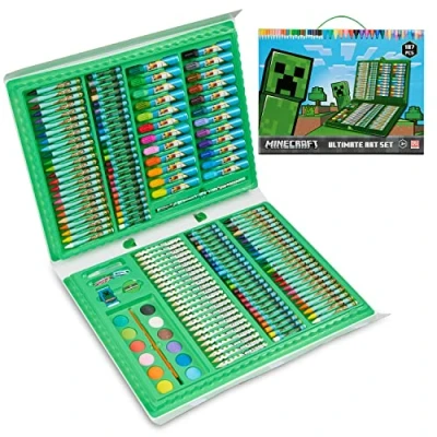 Image of Minecraft Art Supplies for Kids Set Boys Painting Creeper Crayons Paints Markers Oil Pastels Filled Case Colouring Sets Children Travel
