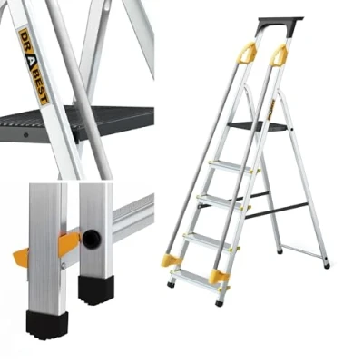 Image of Drabest PRO SERIES Ladders 5 Step Aluminum Household Ladder with Handrails 150 KG Multi Purpose Folding Foldable Aluminium 45 x 170 12 cm