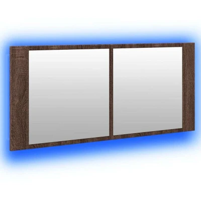 Image of vidaXL LED Bathroom Mirror Cabinet Brown Oak 100x12x45 cm